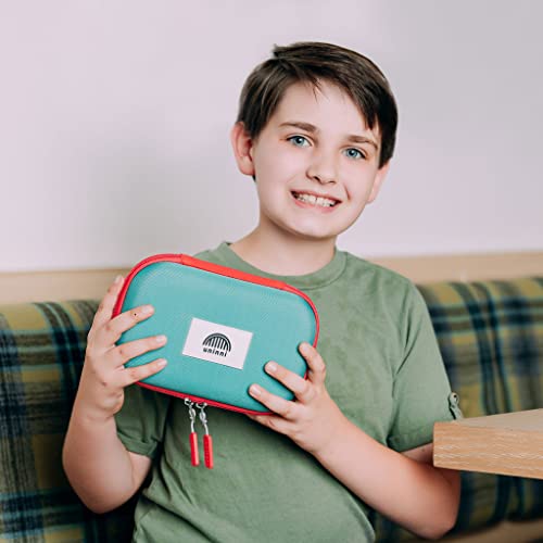Image of Uninni Color Block (Blue /Green) Pencil Case for Boys & Girls Age 3+ - Large Kids Case with Mesh Storage Pocket & 2 Removable Dividers for Organizing Markers & Pens