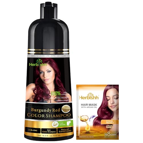 Herbishh Burgundy 3-In-1 Hair Color Shampoo for Gray Hair Magic