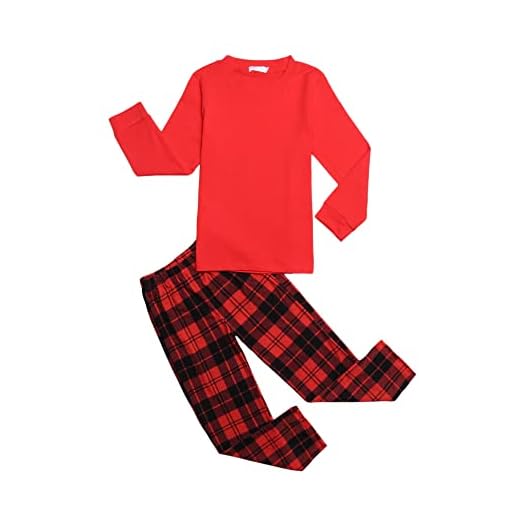 trudge Pyjamas pojkar pyjamas set barn jul tvådelad pyjamas bomull långärmad topp rutiga byxor nattkläder för pojkar 2–10 år 110 116 128 140 150, röd, 120 cm