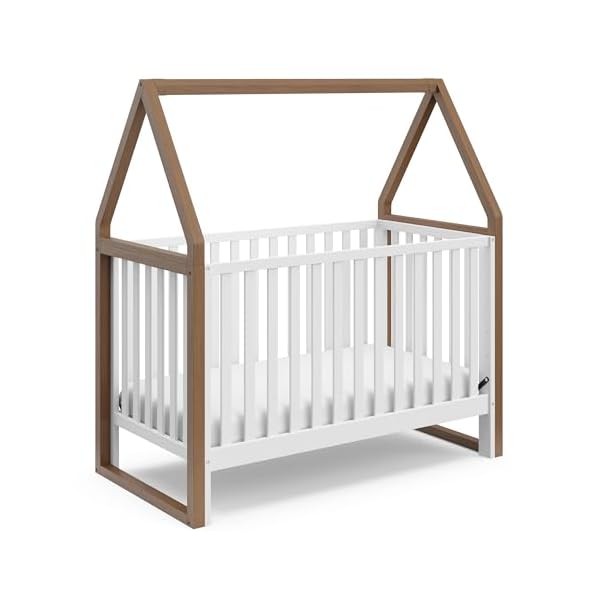 Storkcraft orchard 6 in 1 convertible crib hazelnut with whitegreenguard gold certified converts to toddler bed full size bed playhouse bed and daybed fits standard full size crib mattress  urban country home decor