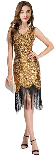 Image of Women Flapper Dresses 1920s V Neck Beaded Fringed Great Gatsby Club & Night Out Dresses