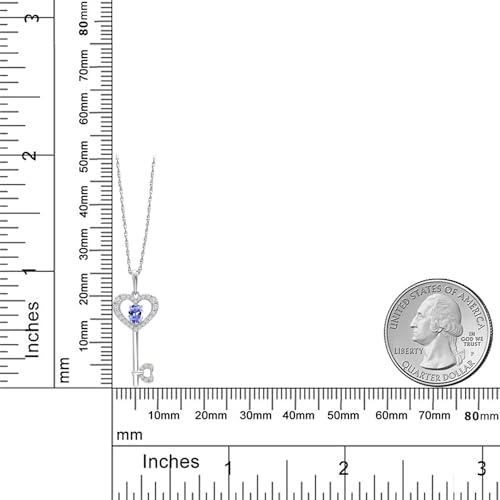 Gem Stone King Heart Shape Key Pendant Necklace For Women | 10K White Gold | Customized and Personalized 8X3MM Oval Gemstone Birthstone and White Lab Grown Diamond | With 18 Inch Chain3