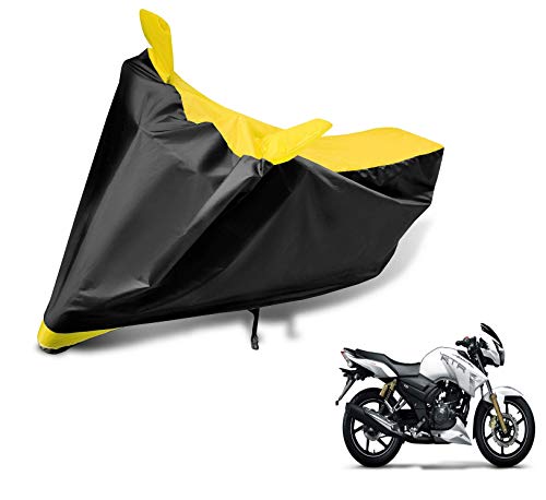 Image of Auto Hub Bike Cover Compatible with TVS Apache RTR 180 with Mirror Pocket, Dustproof, Heat Resistant, Triple Stitched, Apache 180 Bike Cover- Black, Yellow
