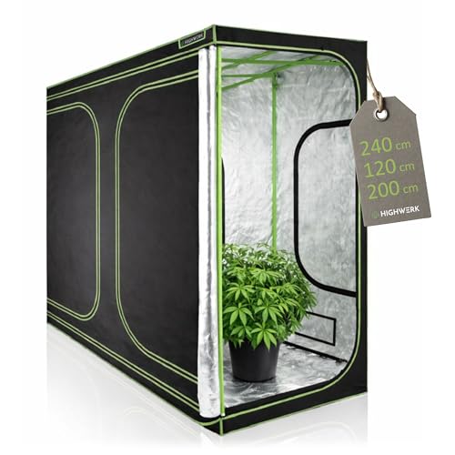HIGHWERK Growzelt 240 x 120 x 200 cm | MyHomeGrow Grow Tent, schwarz grün | Indoor Grow Tent für Pflanzenzucht | Growbox, Homegrow, Growschrank | Zuchtzelt, Pflanzenzelt, Anzuchtzelt, Gewächshaus