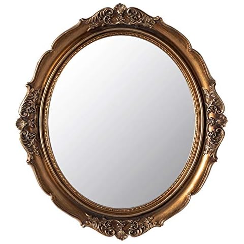 Funerom 12.8 x 14.3 inch Vintage Decorative Wall Mirror, Hanging Mirrors for Bedroom Living-Room Dresser Decor, Oval Antique Gold Cover