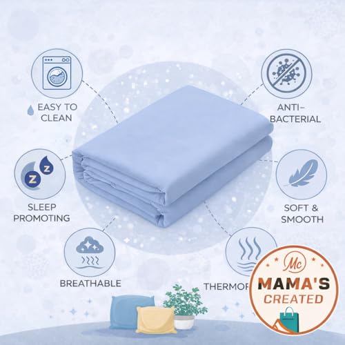 Image of Queen Size Bed Sheet - 600 Thread Count Single Flat Sheet Only - Long Staple Egyptian Cotton Top Sheet Wrinkle & Fade Resistant - Sky Blue