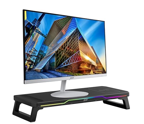 Image of Acer DeskPro Monitor /Laptop Stand with 15W Wireless Charging, RGB LED (10 Modes: Breathing, Flashing, Running, Gradient), USB Hub (3USB +Type-C), Ergonomic Riser, 25kg Load, ABS Build, Desk Organizer