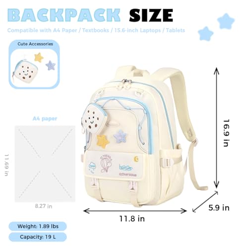 Girls Backpack Cute Star Bookbag for Elementary Middle School Kids Teens Kawaii Book Bag Preppy Y2k Aesthetic Back Pack 6-8 8-10 10-12 (Blue)2