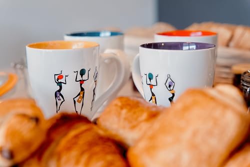 BAKOKWE - Ensemble de 4 Tasses à Café, Thé, Latte Macchiato, Cappuccino et Chocolat Chaud en Céramique 350 Millilitres - Mug Multicolor - Coffret Cadeau...