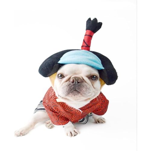 「NexPon」 コスチューム、日本の着物 日本の侍コスチューム 犬、猫、ペットコスプレパーカー、日本のサムライ、子犬の秋の冬服、小さなフレンチブルドッグ、コーギー、パグ、ピットブル、テディ、猫、シュナウザー用 (レッド,S)