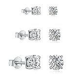Diamond Moissanite Stud Earrings Women: 0.1ct-0.46ct DF Color Solitaire Round Solid White Gold Plate