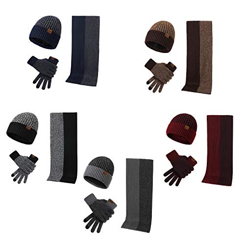 Gorro de invierno para hombre y mujer con bufanda larga de algodon y guantes deportivos 4