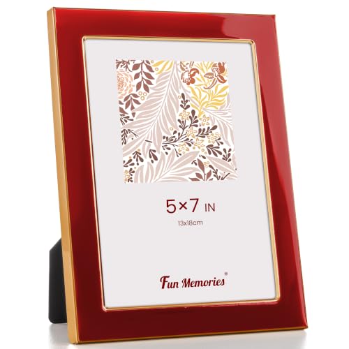 Fun Memories Bilderrahmen aus Emaille-Glas, 12,7 x 17,8 cm, mit goldfarbenem Metallrand und Staffelei für die Präsentation von Bilderrahmen… – Ansicht 1