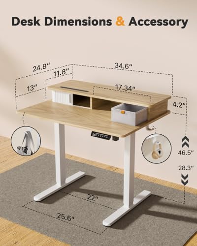 Image of JOY worker 35 inch Small Electric Standing Desk with Monitor Stand & Drawer
