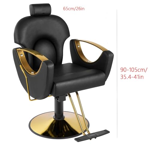Regulowane krzesło fryzjerskie z zagłówkiem, pompa hydrauliczna, obracany o 360°, meble do salonu, regulowana wysokość, stołek stylista włosów ze sztucznej skóry, dla profesjonalistów