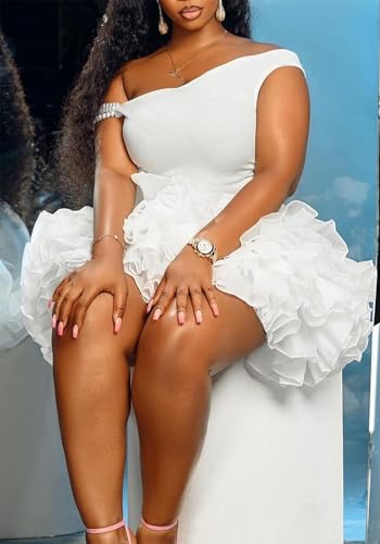 Women's Mini Tutu Dress Sexy Bodycon Sleeveless Off Shoulder Solid Ruffles Lace Layered Hem Party Cocktail Dresses4