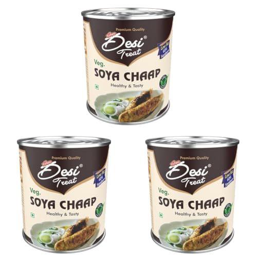 Image of Desi Treat Veg SOYA Chaap | Protein-Rich Vegetarian Meat Alternative | Ready to Cook Plant-Based SOYA Chaap Sticks | Ideal for Curry, Tandoori, Gravy & Snacks (800g) (Pack of 3)