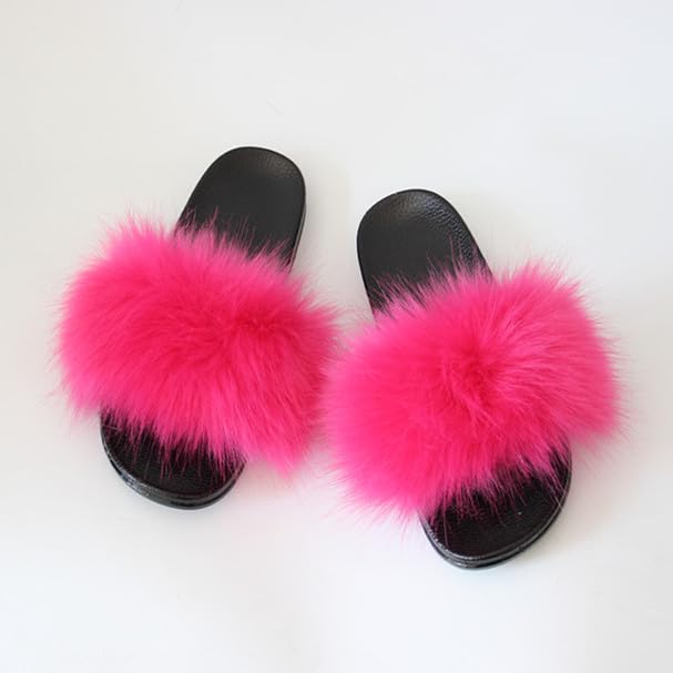 QMFUR Women's Vegan Faux Fur Slippers Fuzzy Slides Fluffy Sandals Open Toe Indoor Outdoor2