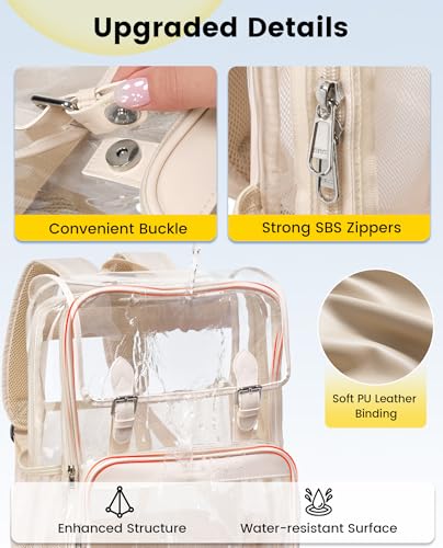 Image of Vorspack Heavy Duty Clear Backpack - Large See Through Bookbag Transparent Backpacks for College, Work, Travel - Apricot