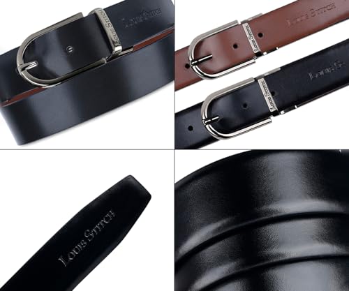 Image of LOUIS STITCH Men's Reversible Italian Leather belt for men 1.25 inch (35mm) Waist Strap Black Brown Belt (BEPLNJ)
