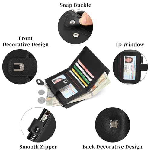 Image of Small Wallets for Women Vegan Leather Bifold Card Holder with Zipper Pocket
