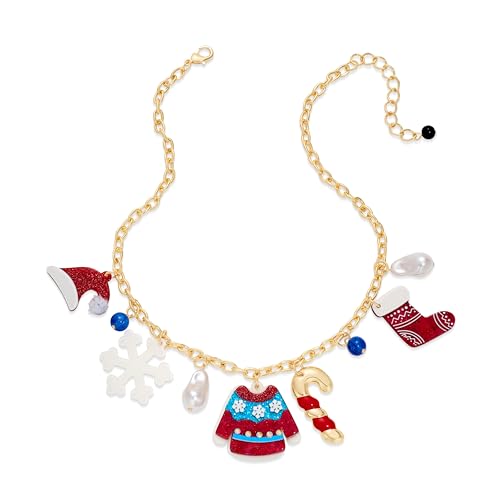 WOWORAMA Acrylic Christmas Necklace for Women Trendy Christmas Jewelry Candy Cane Ugly Sweater Pendants Necklace Chunky Statement Necklaces Holiday Xmas Jewelry