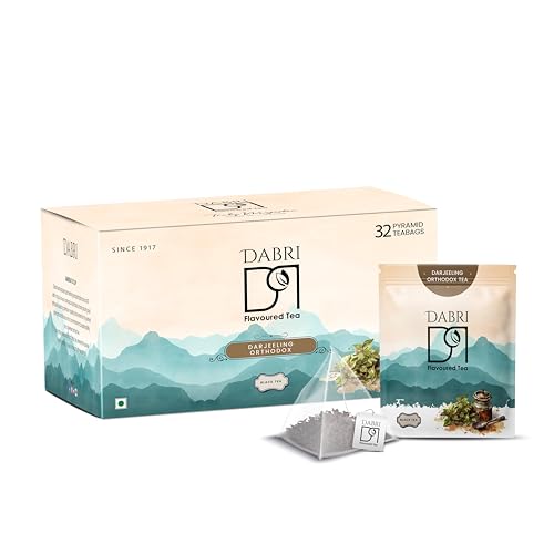 Image of DABRI Darjeeling Orthodox Black Tea 32 Pyramid Dip Tea Bags | No muslin or paper used | Authentic Black Tea from the premium estates in Darjeeling | Light, Floral & Muscatel Flavor