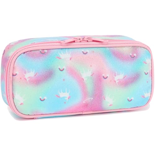 Image of FlowFly Large Capacity Pencil Case for Kids, Boys & Girls - Zippered Multi-Functional Pen Pouch, Soft & Portable Pencil Bag for School, Teens, Students, Glitter#Unicorn