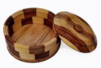 Solid Wood Hot Pot Roti Box Set Casserole Sets Chapati Storage Container Serveware Hot Boxes for Kitchen with Side Handles (9 Inches, Brown) Pack of 1