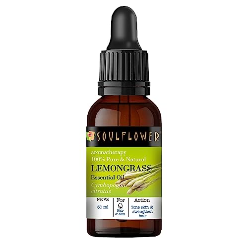 Soulflower Lemongrass Essential Oil for Healthy Hair & Skin, Aromatherapy, Home Diffuser - 100% Pure, Natural & Undiluted Premium Essential Oil, 30ml