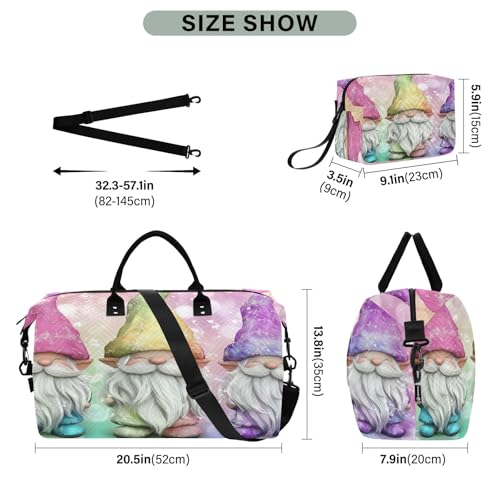 Weekender Bags Travel Duffel Gym Bag Three Gnomes Carry on Overnight Tote Bag with Toiletry Bag for Airplane Travel Trip Gym Yoga3