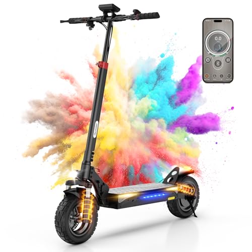 iScooter iX3 Trottinette Électrique Pliable Adulte 800W | Batterie 48V 10Ah | 25km/h | Autonomie 30-40km | 10'' Tout-Terrain | Éclairage Ambiance LED | APP...