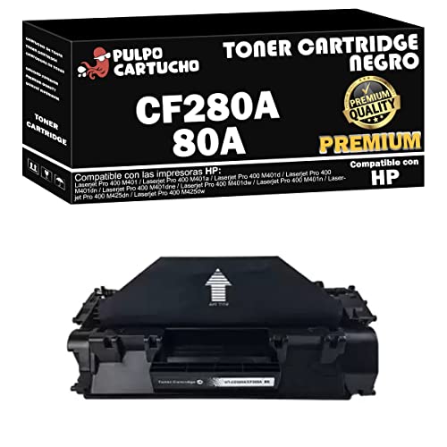 Pulpo Cartucho   Toner CF280A Premium Negro Compatible con HP CF280A Premium/Ref. 80A   Valido para Impresoras Laserjet Pro 400 M401, M401a, M401d, M401dn, M401dne, M401dw, M401n, M425dn, M425dw