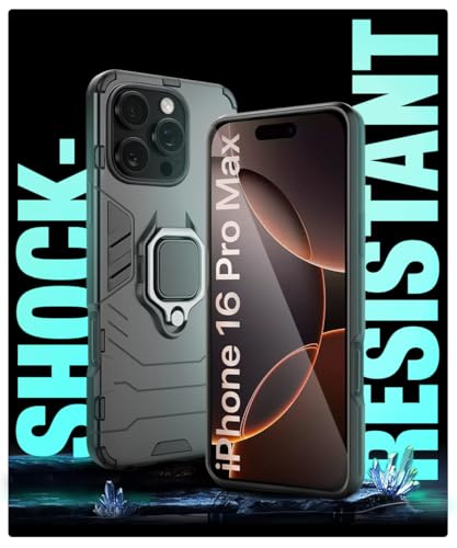 Image of WOW IMAGINE Shock Proof Back Case Mobile Cover for iPhone 16 Pro Max | Back Cover Case (Tough Armor | Hybrid PC + TPU | Ring Holder & in-Built Kickstand | Black)
