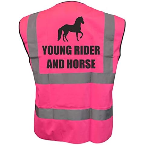 Young Rider and Horse Kids Pink Hi Vis Viz Vest Waistcoat, Childrens High Visibility Reflective Fancy Dress Large Cover