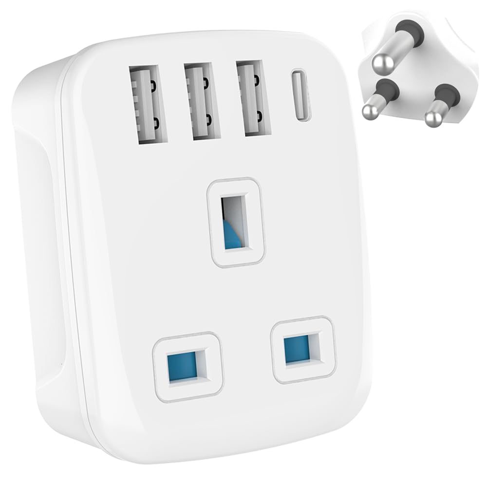 UK To South Africa Plug Adapter with USB C, White