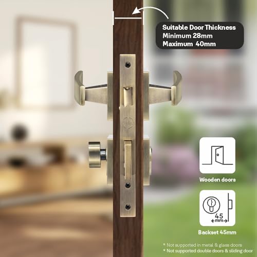 Image of Yale YECM-405-OR-TT-AB Mortise Door Lock for Bedroom /Home /Office /Hotel Suitable for Left /Right Handed Doors | Rose & Escutcheons with Thumb Turn, 3 Keys Cylinder and Lock Body (Antique Brass)