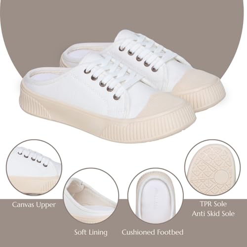 Image of TRASE Back Open Casual Sneakers for Women | Trendy Mule Slip-On Shoes with Lace-Up Front & Comfortable Cushioned Insole