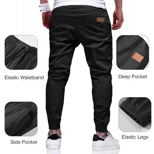 Men's Cotton Twill Joggers - Drawstring Cargo Pants, Casual Multi-Pocket Design2