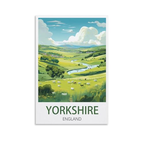 LICHNWW Yorkshire England Vintage-Reiseposter, 20 x 30 cm, Leinwanddruck für Wohnzimmer, Schlafzimmer, Wohnheim, Zuhause, Büro, Wanddekoration