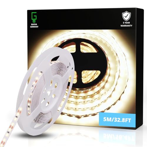 Image of NUOVA GERMANY Professional White LED Strip Light 24V DC 16.4ft Rope Light SMD2835 Dimmable, Super Bright 18W /M, 90W, 6300lm IP20 Tape Light, 16ft 4000K Neutral White (Power Supply not Included)