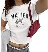 Weetiotio Y2k Graphic Baby Tees for Women Malibu Sea Turtles Cropped Tshirt E-Girl Aesthetic Shir...