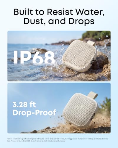 Image of Soundcore Anker Boom Go 3i Portable Bluetooth Speaker, 15W Punchy Sound, 24H Playtime, IP68, BassUp 2.0, Emergency Charging, Bluetooth 6.0, Waterproof Speaker for Hiking /Cycling /Camping (Beige)