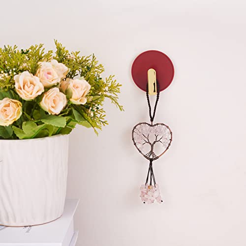 Wewaysmile Natural Rose Quartz Tree Of Life Pendant Heart Shaped Tree Of Life Charm Red Copper Plated Brass Wires And Nylon Cord For Home Car Ornament Tassel Yoga Healing Lucky Jewelry #TOP5