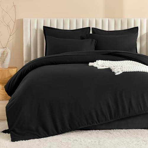 Image of Litanika Comforter King Size Set Black - 7 Pieces Bed in a Bag King Bedding Comforter Sets, Plain Lightweight Bed Set with Comforter, Sheets, Pillowcases & Shams