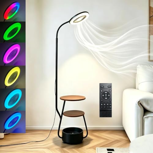 Image of Pedestal Fan with RGB Lights Dimmable Floor Standing Fan 3-Wind Speed