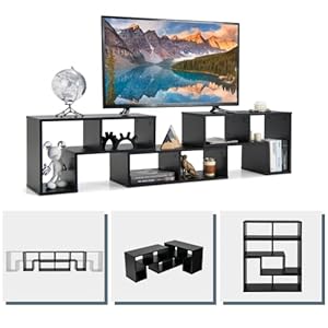 COSTWAY Wooden TV Cabinet, 3 Pieces, Freely Combinable, TV Stand for TVs up to 65 Inches, Extendable Corner Shelf, TV Lowboard TV Cabinet, Multifunctional Bookshelf, Storage Shelf (Black)
