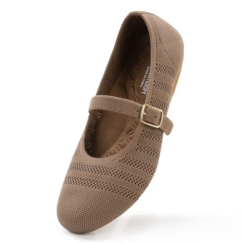 Image of Frank Mully Women's Mary Jane Flats Comfortable Dressy Ballet Flats Casual Round Toe Slip On Washable Knitted Fabric Office Work Woman Shoes