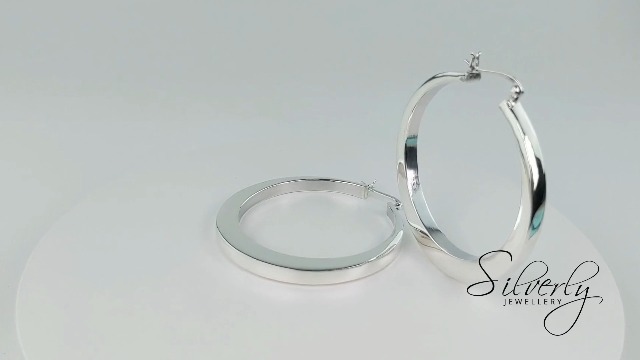Silverly Orecchini A Cerchio Quadrati In Argento 925 Grandi 4 Cm – Moderni, Spessi, Con Bordo Piatto E Panno Lucidante Incluso