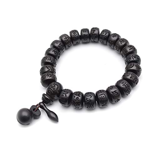 Flourishbeads Natural Black Jujube Wood Rondelle Beads Bracelets Carved Words Om Mani Padme Hum